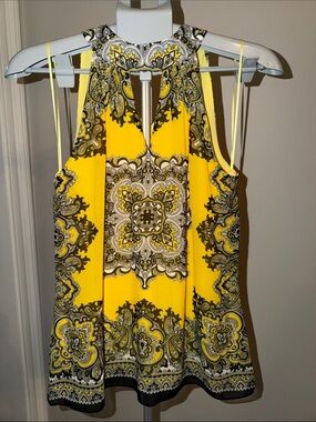 Cache Vintage Yellow Paisley Halter Tank Top